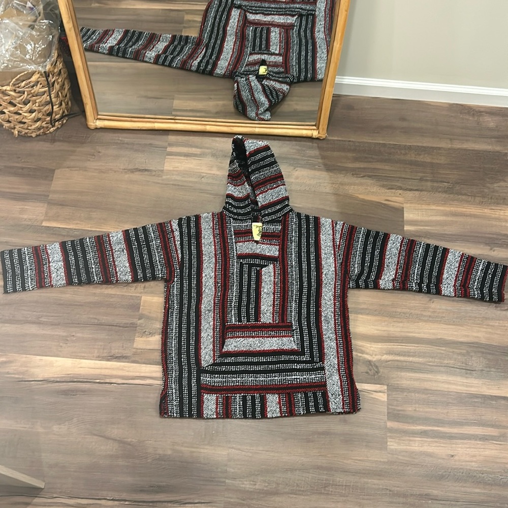 Iguana Jack black and red striped quilted hoodie